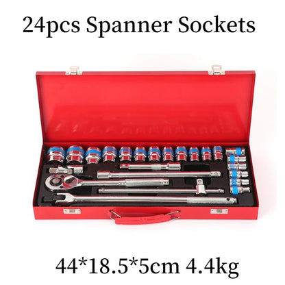 24 Pcs Automotive Machinery Maintenance Automotive Socket Wrench Toolbox Combination Hardware Set Repair Kit