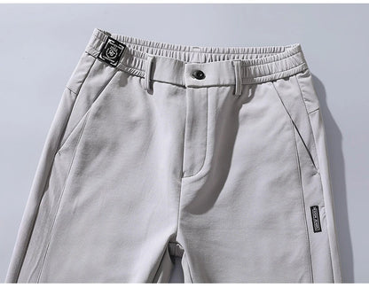 Korean Men's Warm Golf Pants Slim Straight Winter Thick Fleece Casual Pants Business Fashion Stretch Thermal Trousers Male