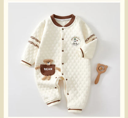 Baby Clothes for Autumn, Class A, Boys' Full-Month Outfit, One-Piece Romper, Baby Thermal Interlayered Warm Newborn Bodysuit