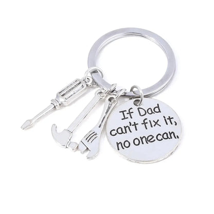 Hand Tools Themed Keychain 'If Dad Can't Fix It No One Can' Pendant Fathers Day Gift for Men Jewelry