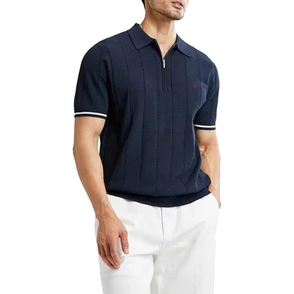 CH Men's Knitted Polo Shirt Half Zipper Lapel Short Sleeve Solid Color Casual Business Summer Breathable Top Tee