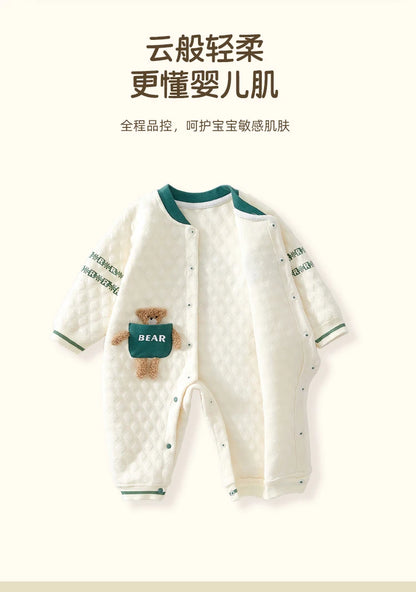 Baby Clothes for Autumn, Class A, Boys' Full-Month Outfit, One-Piece Romper, Baby Thermal Interlayered Warm Newborn Bodysuit