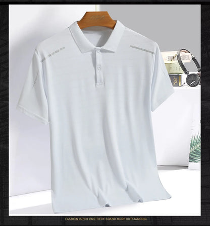 Summer Ice Silk Polo Top Short sleeved Polo Collar Quick Drying Sports Shirt Trendy and Fashionable Thin Breathable T-shirt