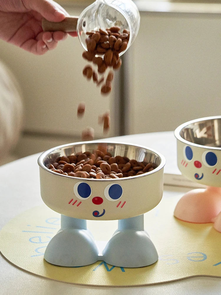 1pc cute elevated bowl - with non-slip mat, easy to clean, protect the cervical spine, pet cat food bowl, dog feeding bowl