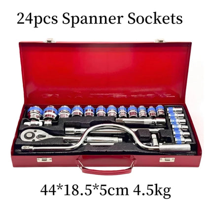 24 Pcs Automotive Machinery Maintenance Automotive Socket Wrench Toolbox Combination Hardware Set Repair Kit