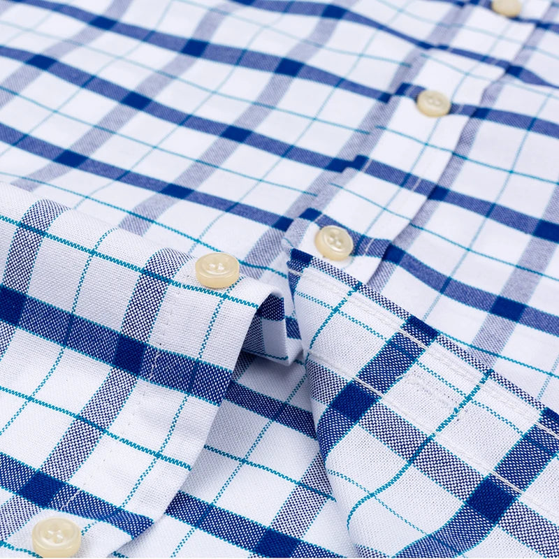 100% Pure Cotton Oxford Shirts for Men Long Sleeve Plaid Shirt Striped Male Business Checked Red Shirt Mans Designer Clothes 7XL