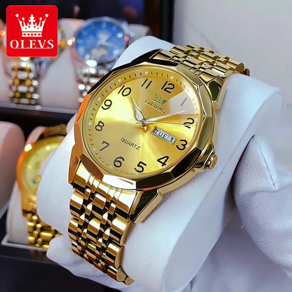 OLEVS Men's Watches Luxury Fashion Fine Steel Strap Top Brand Original Quartz Wristwatch for Man Rhombus Mirror Waterproof Date