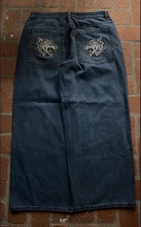 Gothic Halloween Scythe Grim Reaper Hip Hop Streetwear Jeans Men Women Retro Punk Print Traight Wide-leg Black Baggy Denim Pants