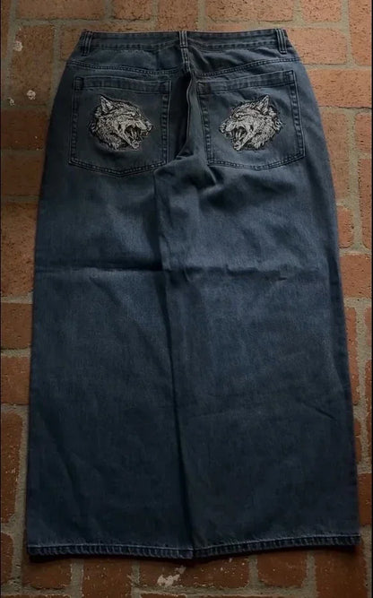 Gothic Halloween Scythe Grim Reaper Hip Hop Streetwear Jeans Men Women Retro Punk Print Traight Wide-leg Black Baggy Denim Pants