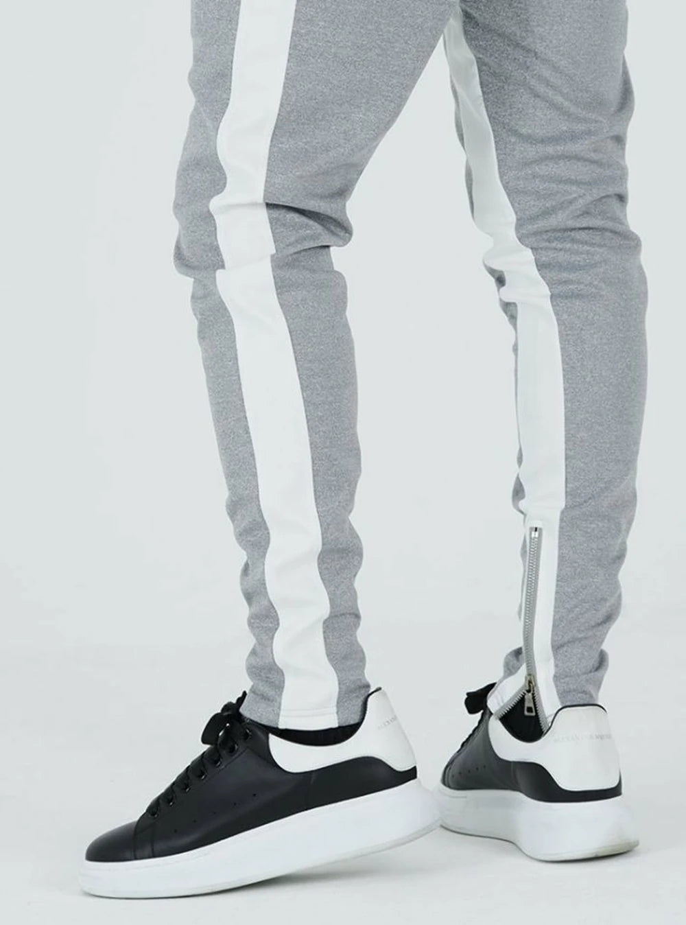 Mens Training Pants Plaid GYM Track Sweatpants Grey Joggers Breathable Stripe Fitness Male Running Sport Trousers Zipper Pockets