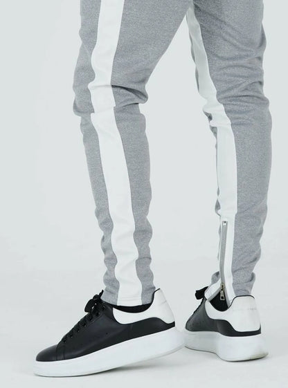 Mens Training Pants Plaid GYM Track Sweatpants Grey Joggers Breathable Stripe Fitness Male Running Sport Trousers Zipper Pockets