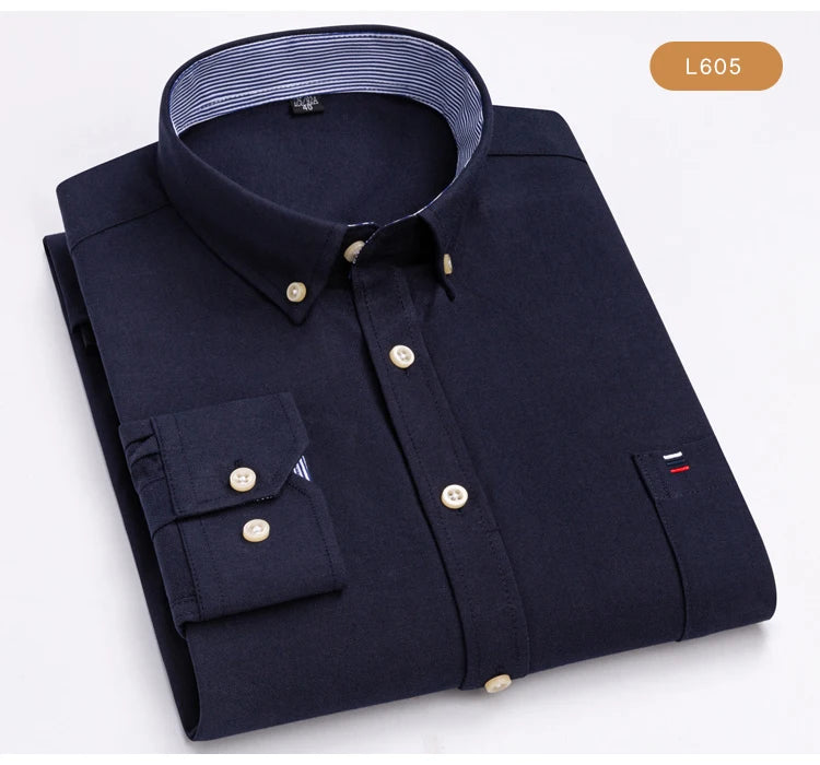 Men's Oxford Long Sleeve Shirt 100% Cotton Wrinkle Resistant & Breathable, Solid Plaid Striped Comfort Casual Button-down Shirts