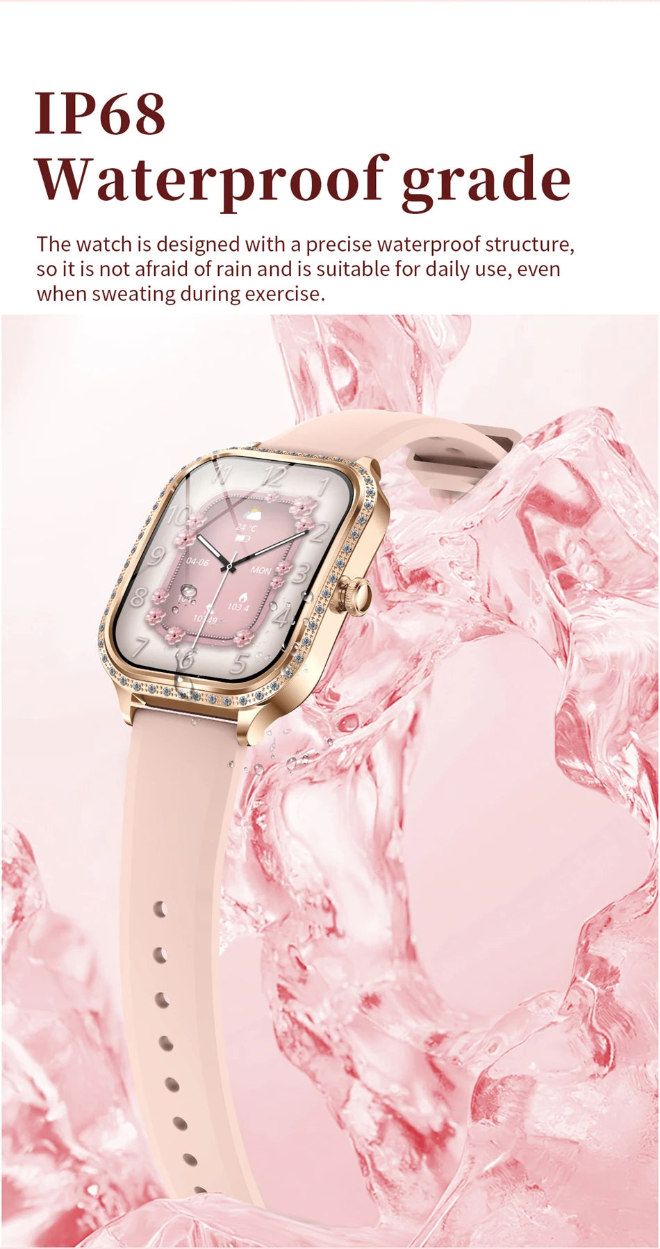 2026 Fashion Women Smart Watch Bluetooth Call Custom Watch Face Fitness Tracker IP68 Waterproof Smartwatch Woman for Android IOS
