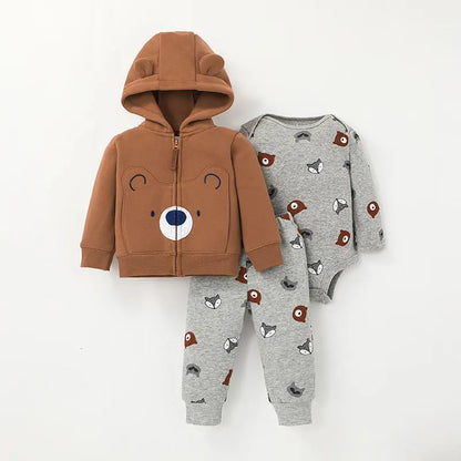 3-Piece Newborn Set – Hooded Coat, Romper & Trousers