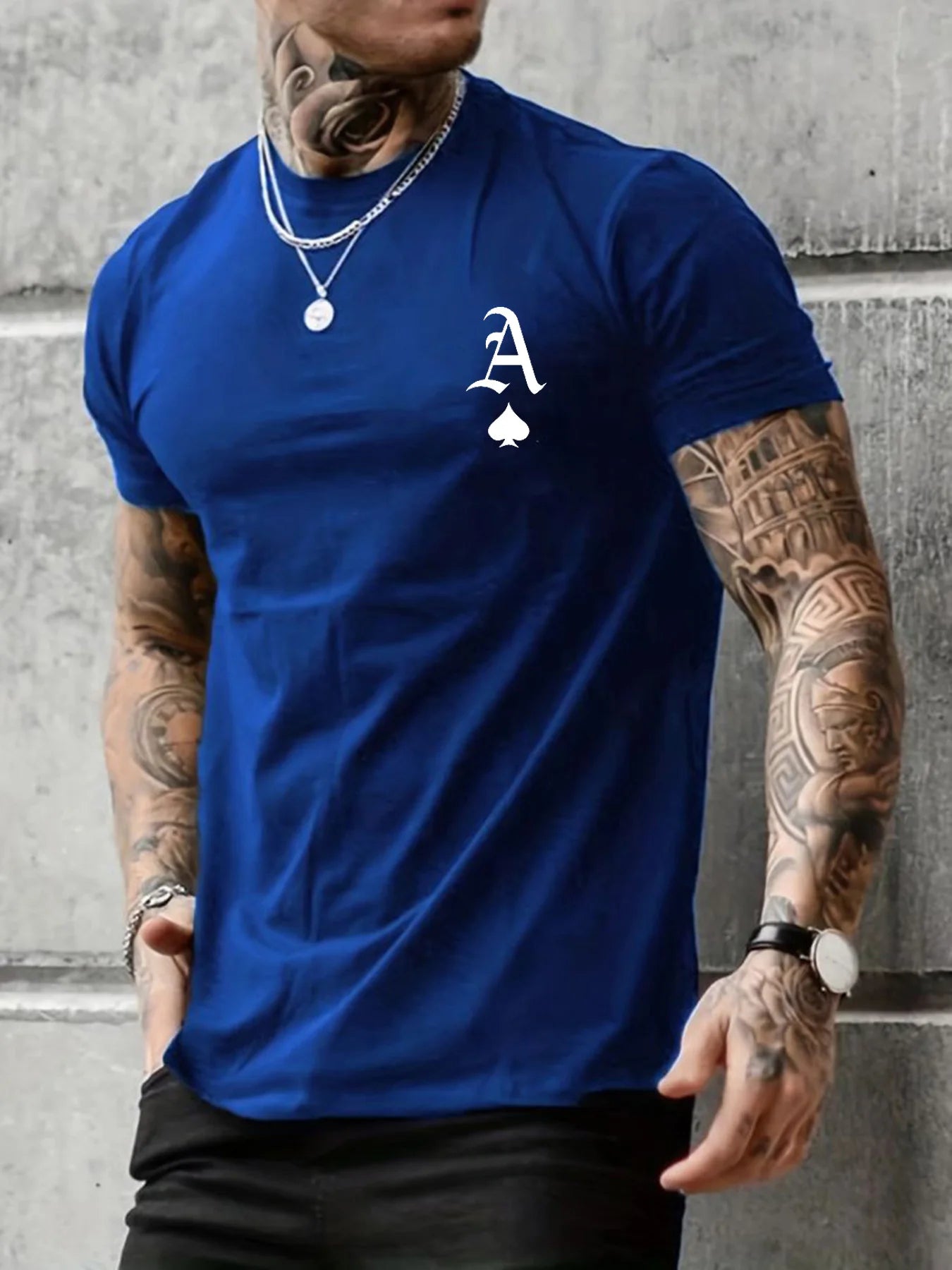 Summer men's 100% cotton casual loose fit large A letter print round neck short sleeved T-shirt top