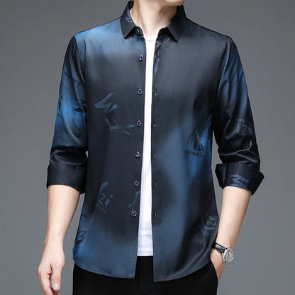 New Men's Casual and Fashionable Long Sleeved Shirt with Printed Anti Wrinkle Business Shirt