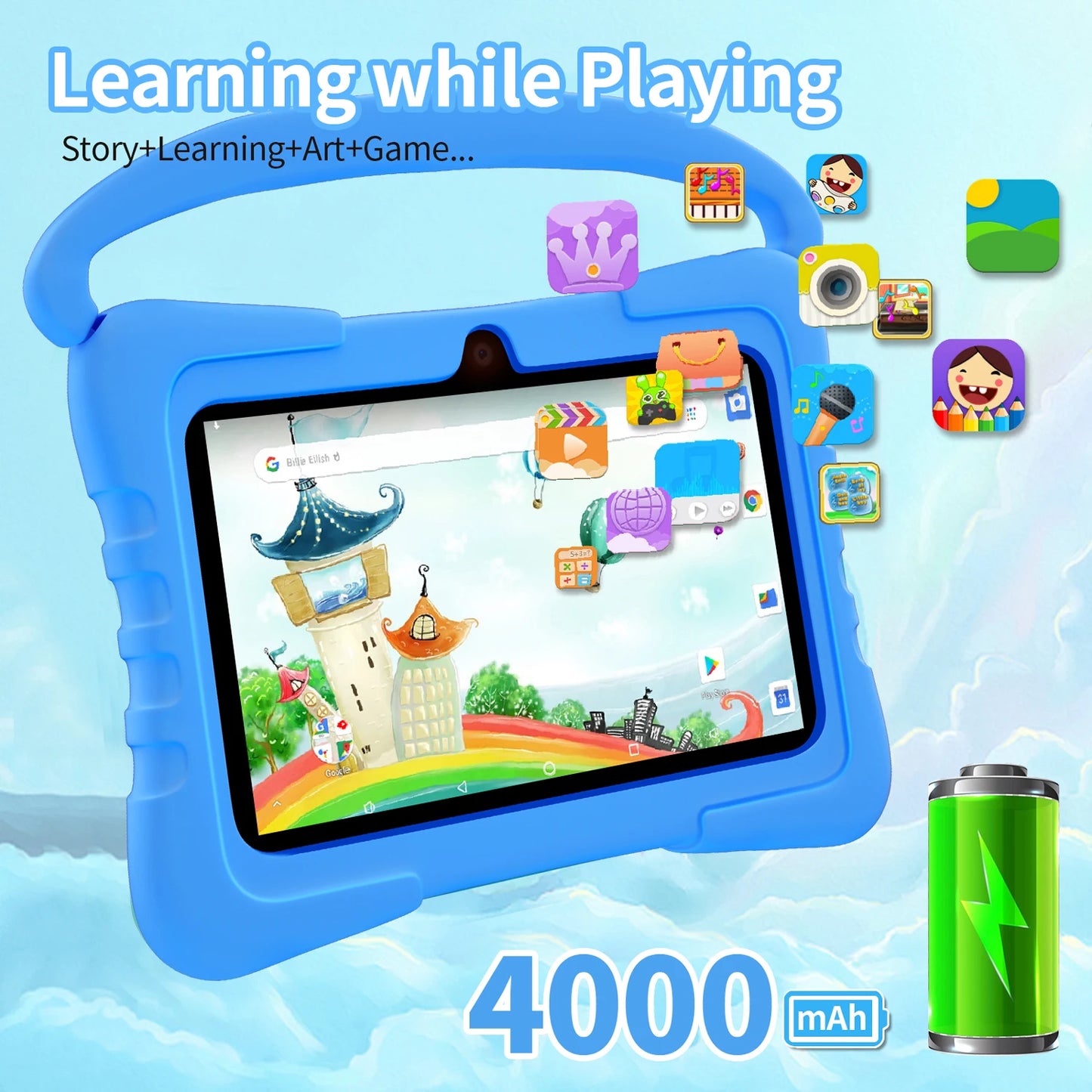 New 7 Inch 5G Android Kids tablets Quad Core 4GB+64GB ROM Android 13 Tablet PC Cartoon Pattern Kids-Proof protective Case