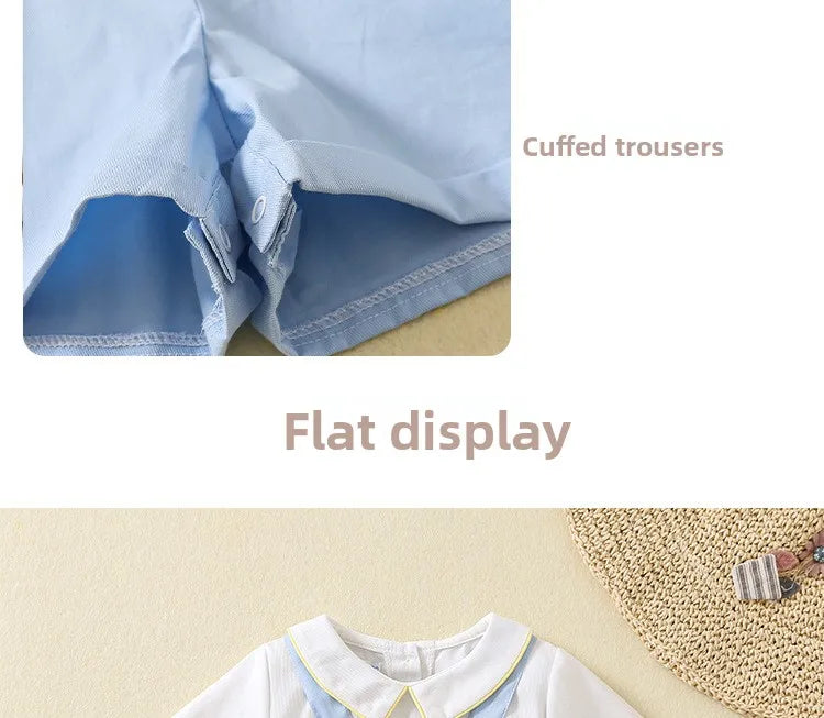 Ins Handmade Baby Boys' Clothes New British Wind Cotton Short-sleeved Shirt Embroidered Bear Clothes Baby Boys Boutique Suits