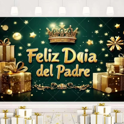 Happy Father's Day Family Party Decoration Background Feliz Día del Padre Golden Blue Balloon Backdrop for Man Tuxedo I Love Dad