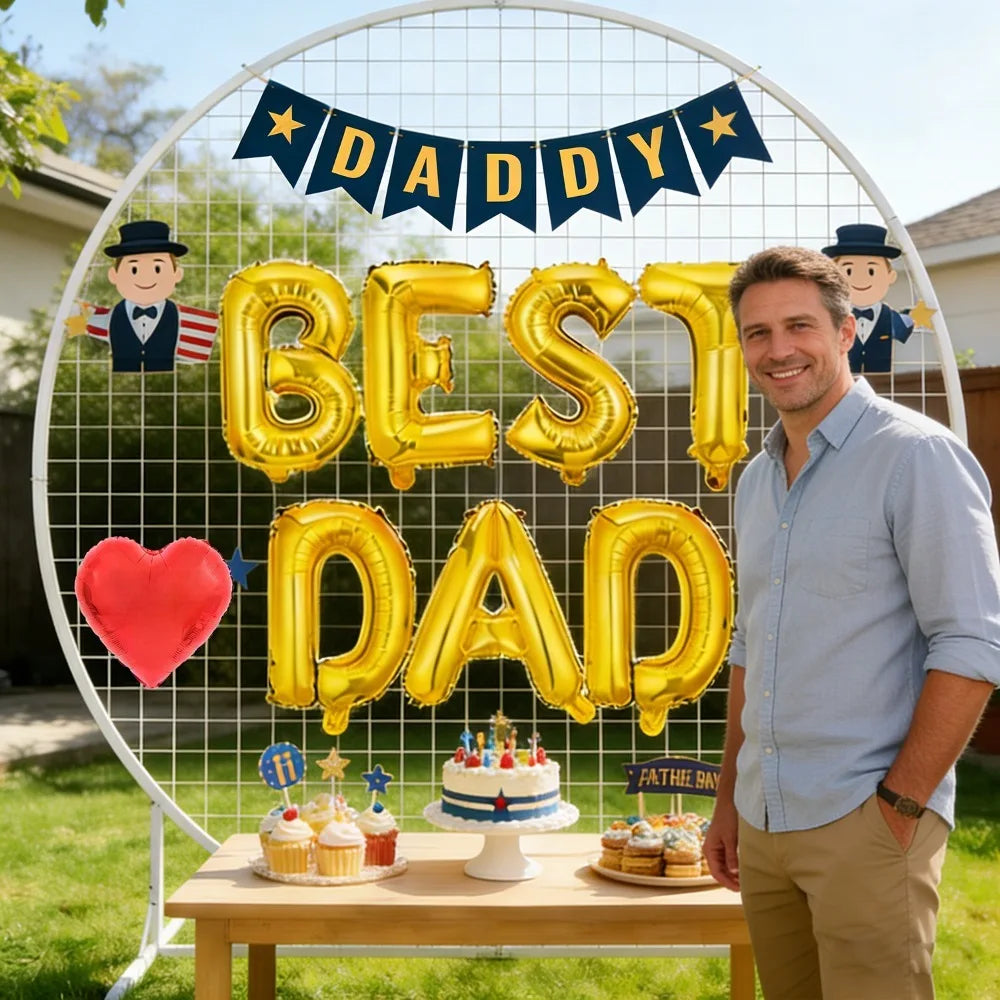1set This Father's Day Balloon Set Includes A Father's Day Super Love Heart  Balloons and 16-inch Gold Letter Balloons Decorats