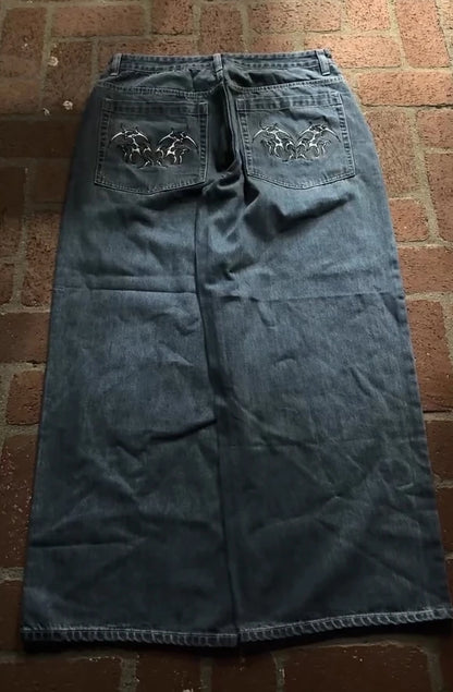 Gothic Halloween Scythe Grim Reaper Hip Hop Streetwear Jeans Men Women Retro Punk Print Traight Wide-leg Black Baggy Denim Pants