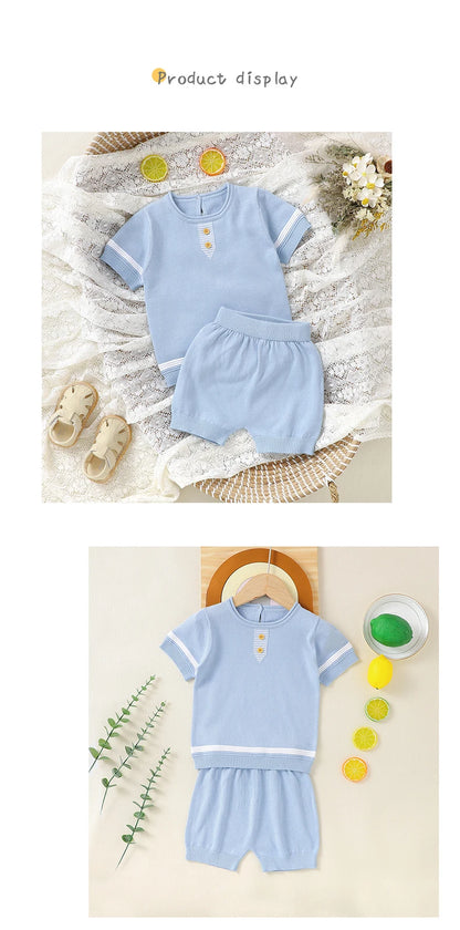 Baby Clothes Set Knitted Cotton Infant Tops +Pants Breathable Comfortable Newborn Boy Girl Pullover +Shorts Summer Fashion Solid