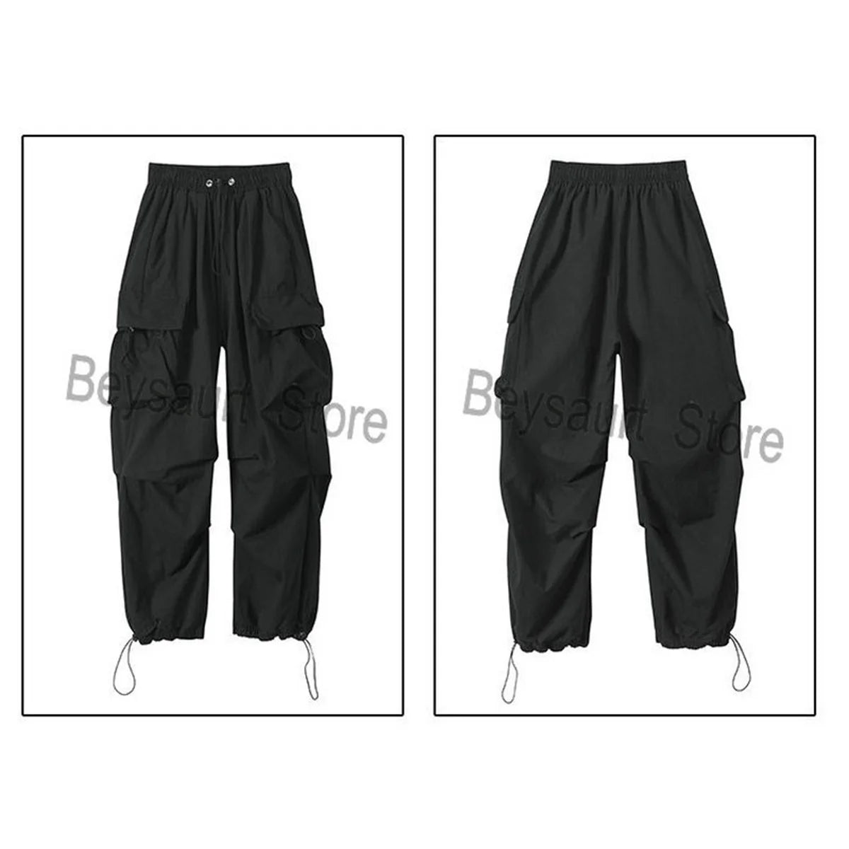 Streetwear 2024 Spring Harem Casual Pants Men Elastic Waist Solid Color Cargo Pants Multi Pocket Loose Baggy Pants For Women