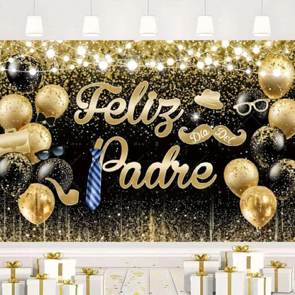 Happy Father's Day Family Party Decoration Background Feliz Día del Padre Golden Blue Balloon Backdrop for Man Tuxedo I Love Dad