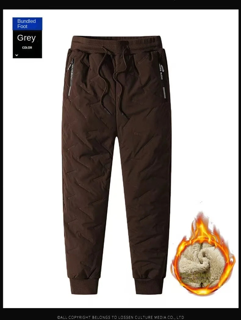 European size thick cotton pants with cashmere for men's cold and casual wear, ultrasonic cotton pants available in multiple col