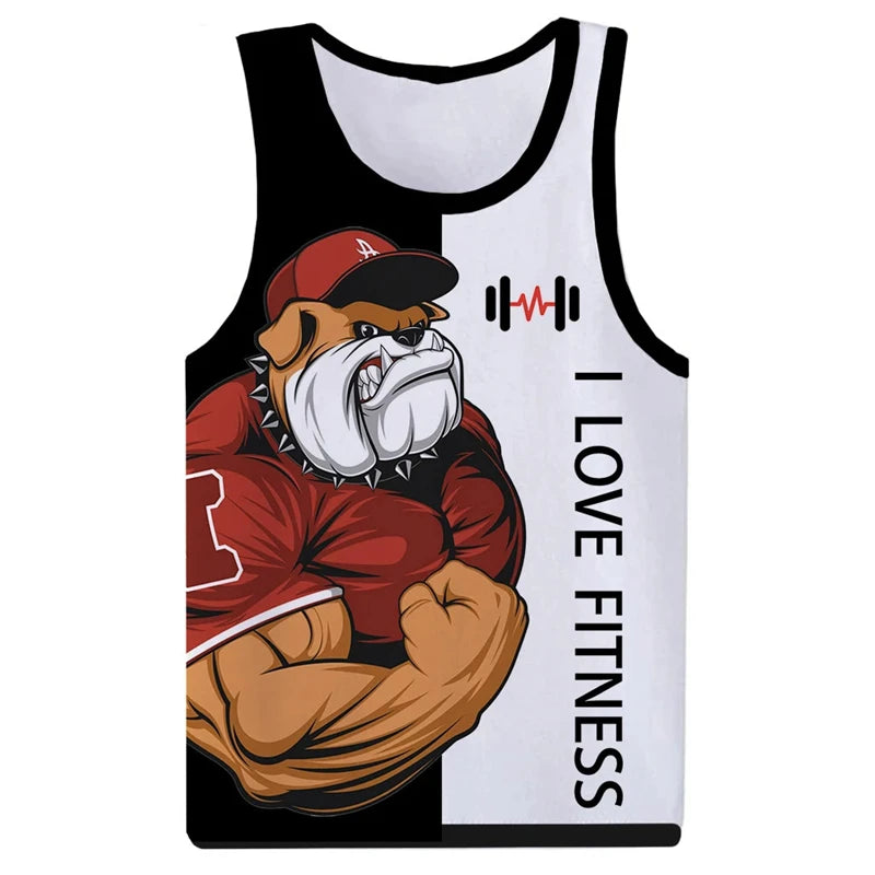 I Love Fitness Tank Tops Animal Letter 3D Print Men's Streetwear Hip Hop Oversized Gym Vest Harajuku Sleeveless Top Man Clothing