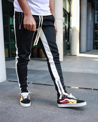 Mens Training Pants Plaid GYM Track Sweatpants Grey Joggers Breathable Stripe Fitness Male Running Sport Trousers Zipper Pockets