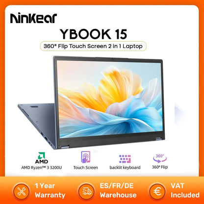 Ninkear YBOOK15 2 in 1 Laptop 360° flip 15.6' FHD IPS Touch Screen Tablet AMD Ryzen™ 3 3200U 16G DDR4+512GB SSD Windows 11 Pro
