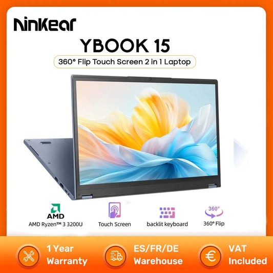 Ninkear YBOOK15 2 in 1 Laptop 360° flip 15.6' FHD IPS Touch Screen Tablet AMD Ryzen™ 3 3200U 16G DDR4+512GB SSD Windows 11 Pro