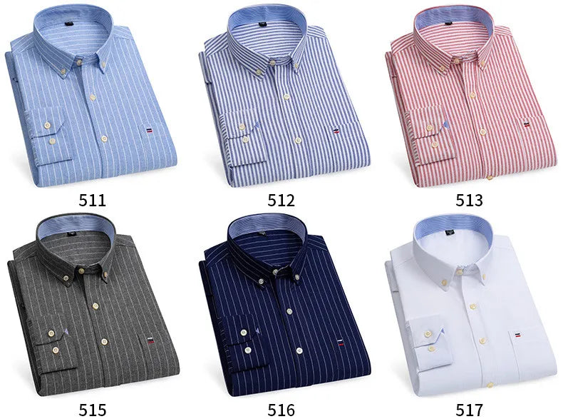 100% Pure Cotton Oxford Shirts for Men Long Sleeve Plaid Shirt Striped Male Business Checked Red Shirt Mans Designer Clothes 7XL