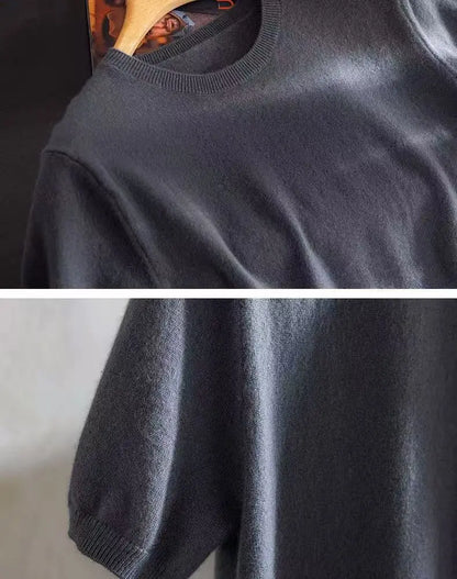 Superfine Merino Wool T Shirt Men's Knitted O-neck Breathable Thin Cashmer Short Sleeve Tee Solid Color  Men's Sweater Tops