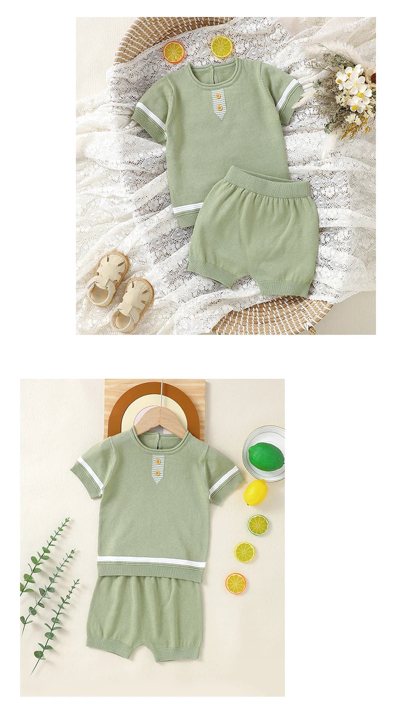 Baby Clothes Set Knitted Cotton Infant Tops +Pants Breathable Comfortable Newborn Boy Girl Pullover +Shorts Summer Fashion Solid