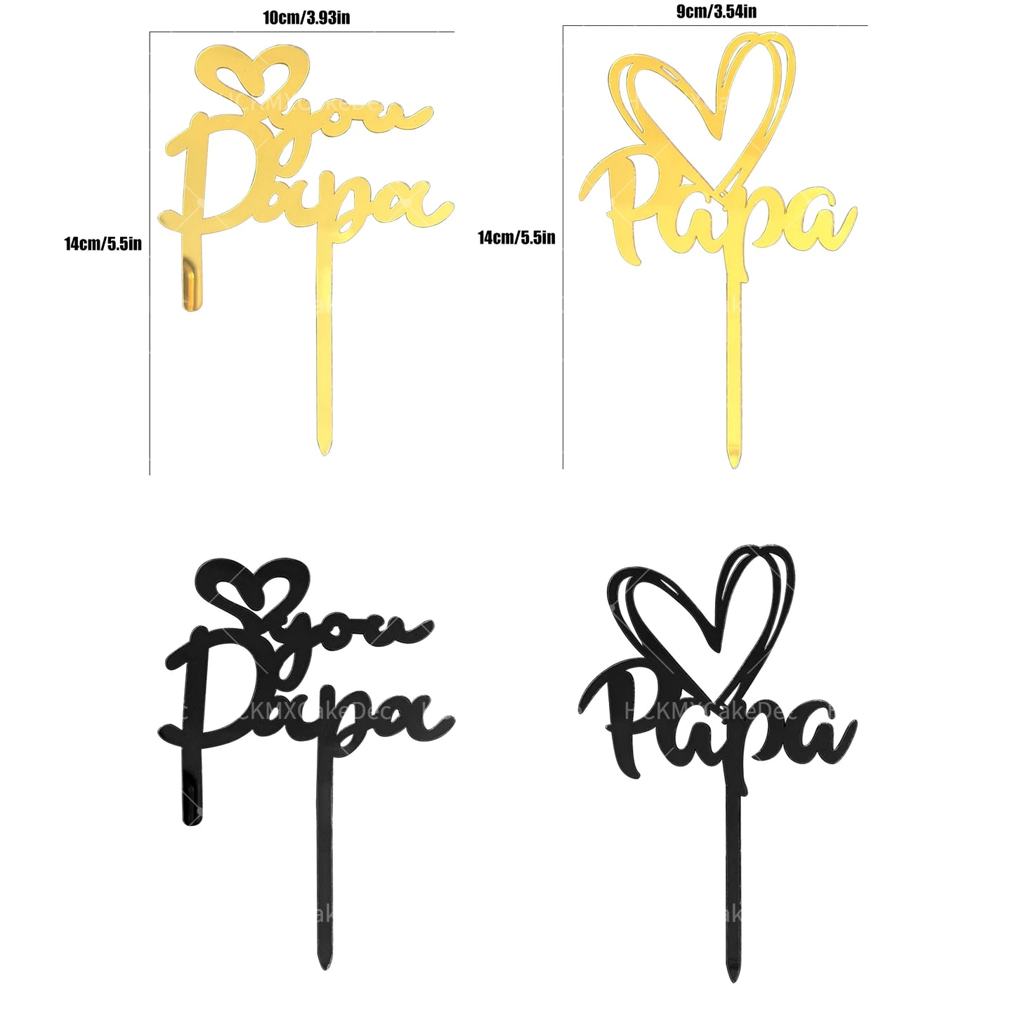 5pcs/1pc Gold Black Father's Day Acrylic Love You Papa Cake Topper for Father's Day Birthday Party DIY Cake Decoration Supplies