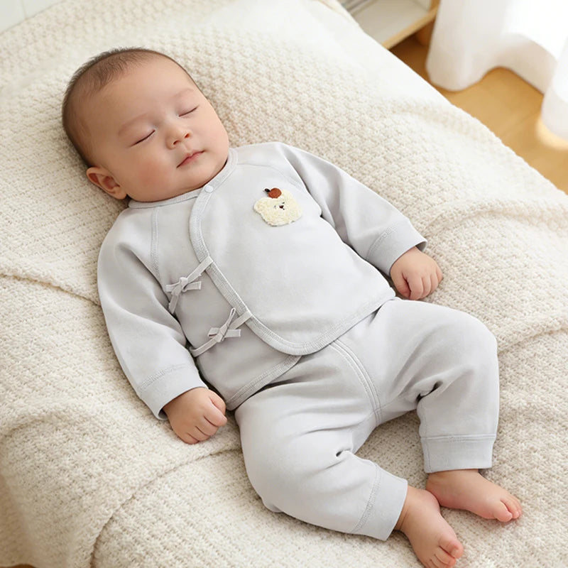 Newborn baby clothes Spring and Autumn pure cotton high waist baby split set Baby autumn clothes and pants