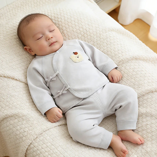 Newborn baby clothes Spring and Autumn pure cotton high waist baby split set Baby autumn clothes and pants