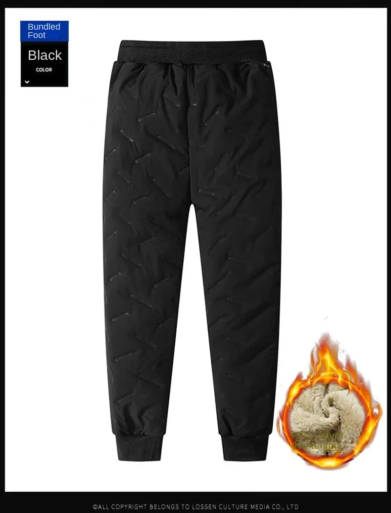 European size thick cotton pants with cashmere for men's cold and casual wear, ultrasonic cotton pants available in multiple col