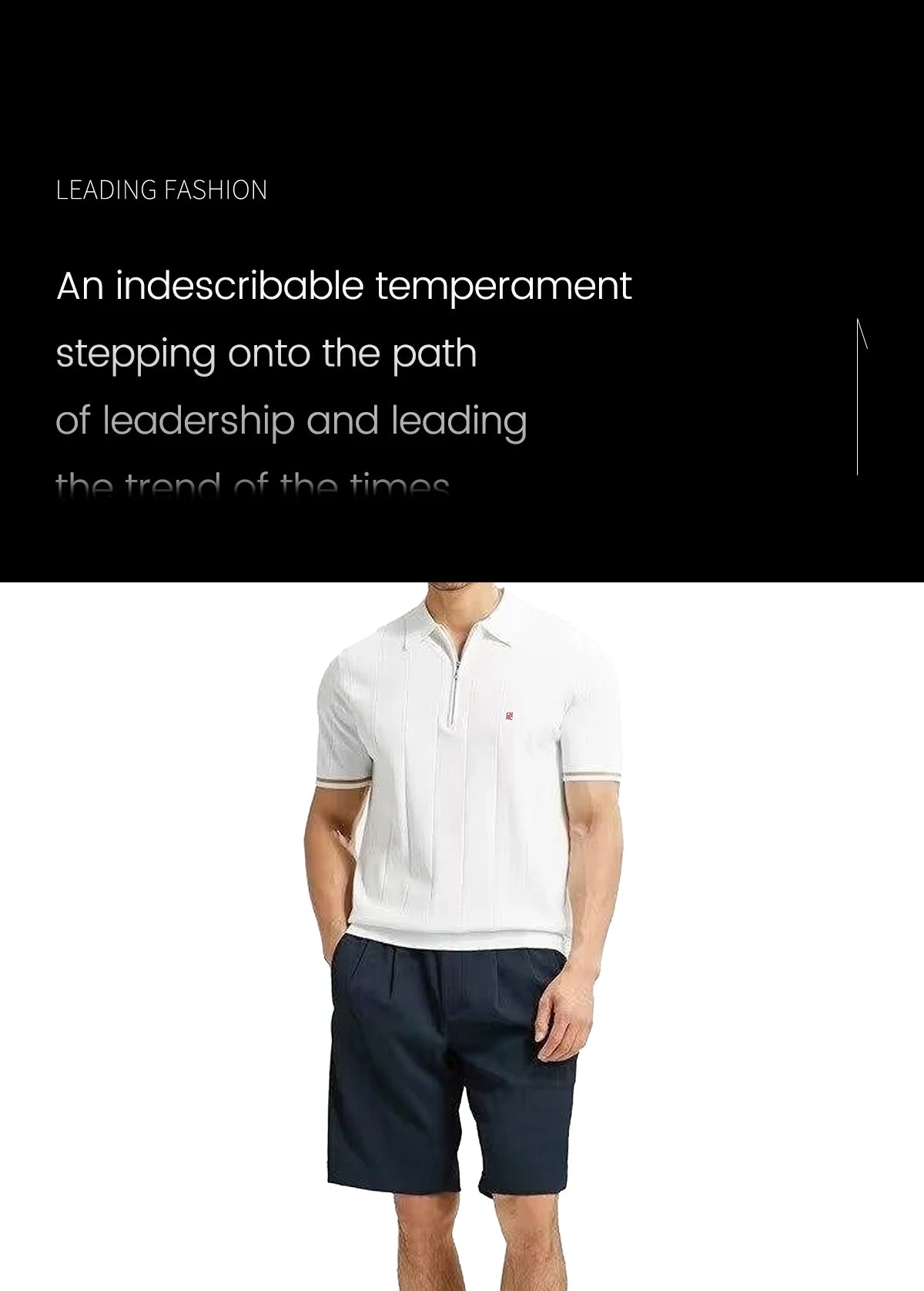 CH Men's Knitted Polo Shirt Half Zipper Lapel Short Sleeve Solid Color Casual Business Summer Breathable Top Tee