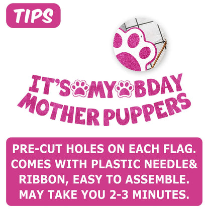 It's My Bday Motherpuppers, Funny Dog Birthday Banner, Paw Party Bunting Sign, Puppy Dog Pennant Decor