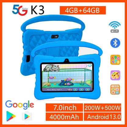 New 7 Inch 5G Android Kids tablets Quad Core 4GB+64GB ROM Android 13 Tablet PC Cartoon Pattern Kids-Proof protective Case