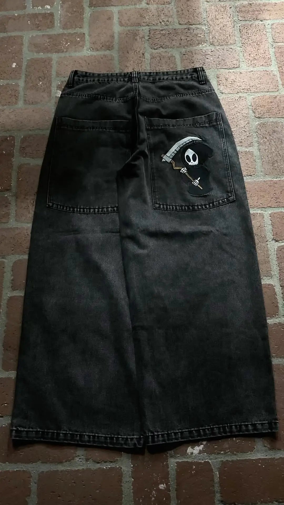 Gothic Halloween Scythe Grim Reaper Hip Hop Streetwear Jeans Men Women Retro Punk Print Traight Wide-leg Black Baggy Denim Pants
