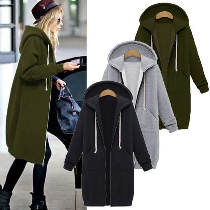 Solid Color Pocket Long Sweatshirt Coat