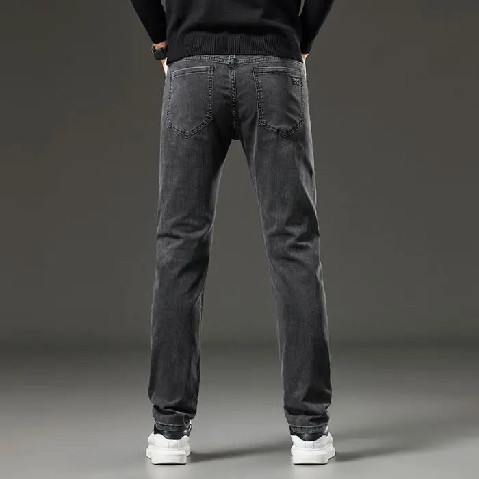 Men's autumn and winter hot jeans elastic small straight leg pants black gray micro elastic zipper fashionable versatile jeans