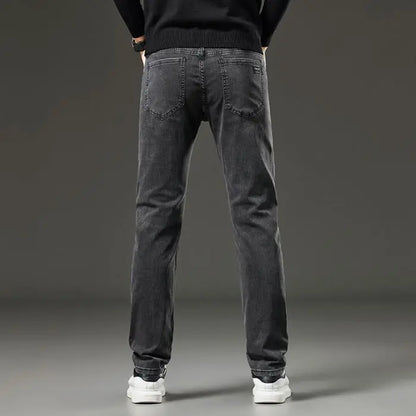 Men's autumn and winter hot jeans elastic small straight leg pants black gray micro elastic zipper fashionable versatile jeans