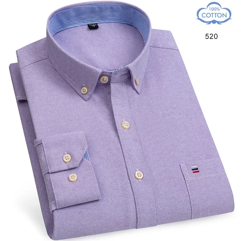 100% Pure Cotton Oxford Shirts for Men Long Sleeve Plaid Shirt Striped Male Business Checked Red Shirt Mans Designer Clothes 7XL