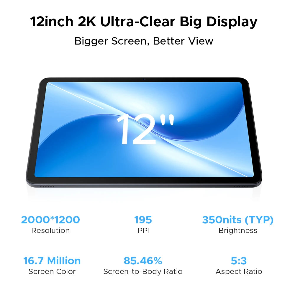 DOOGEE U12 Tablet PC Android 16 Gemini AI 12'' FHD+ Screen 24GB RAM 128GB 9000mAh Large Battery 7.8mm Ultra-thin Smart Pad