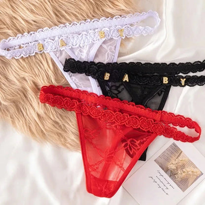 Custom Thong Panties with Name DIY Letter Waist Chain Body Jewelry Women Sexy Lace Bikini G-String Girl Christmas Cheeky Gift
